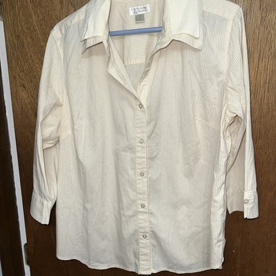 Christopher &Banks Women s Tan Striped 3/4 Length Sleeve Stretch Top Size L