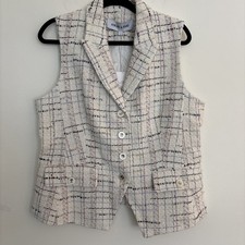 Veronica Beard Women's Benny Tweed Button Front Vest Color Off-White Size 16 NWT