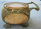 Vintage Jewelry Casket Trinket Ormolu Filigree Victorian Carriage  Beveled Glass — photo 7