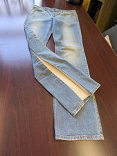 Alice  Olivia 6 Denim Flare Leg Leather Insert Pleat Jeans