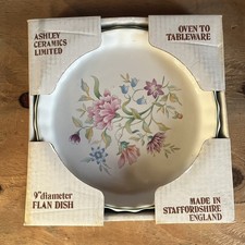 Vintage ASHLEY CERAMICS England Flan Tart Pie Serving Dish 9"  flowers design