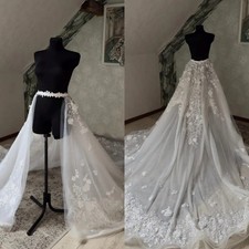 Romantic Wedding Detachable Train With Flower Tulle Bridal Removable Overskirt
