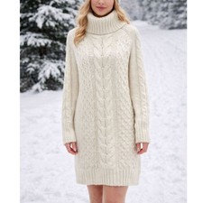 NWOT Banana Republic Cable Knit Turtleneck Sweater Dress Cream Classic Wool