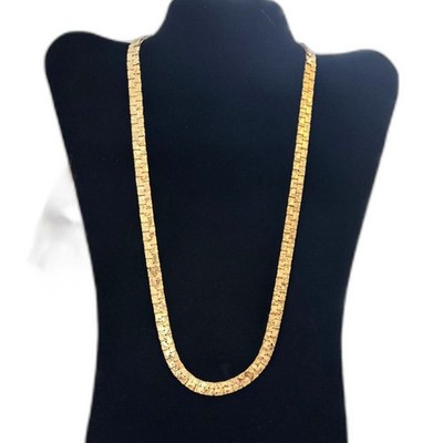 VTG Brutalist Panel Necklace Mixed Metal Mosaic Gold Tone 30'' Statement Necklace
