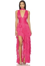 ALICE + OLIVIA Asymmetric Ruffle Chiffon Maxi Dress 10US