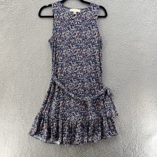 Michael Kors Dress Women Small Blue Micro Floral Ruffled Stretch Comfort Casual*