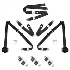 3pt Black Retractable Seat Belts With Middle 2pt Lap Belt Kit For Bench Seat Rod