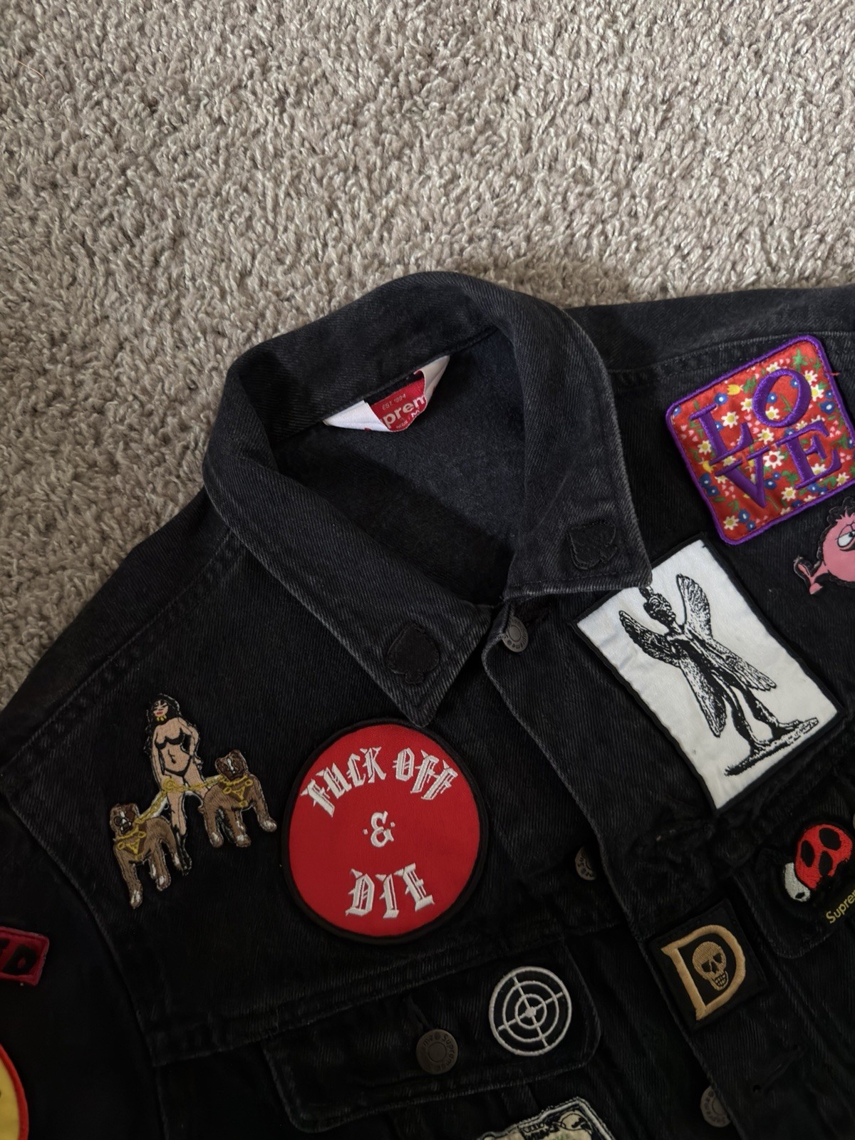 Supreme Black Patchwork Embroidered Button Denim … - image 2