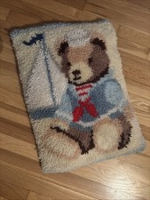 Vintage Teddy Bear  Boat Latch hook Pillow 17  x24   Removable Pillow