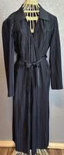 Mango MNG Wrap Dress Black Pleated Midi Collar V Neck Funeral Corporate Goth