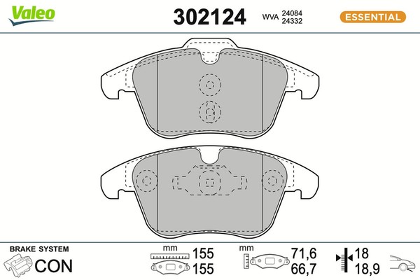 Bremsbelagsatz Scheibenbremse Essential Valeo 302124 FüR CitroËN SW 508 Peugeot-image