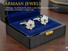 Cufflinks PLATINUM FILLED/LAB-CREATED DIAMOND CUT/LUXUY WEDDING GIFT 1.5CMS/UK/S