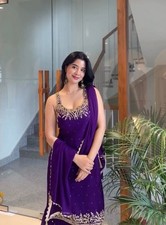 Latest New Purple Georgette Top Palazzo And Dupatta For Indian Party Wear