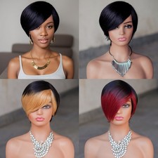 Colored Ombre Wig With Bangs Short Pixie Cut Wig Human Hair Wigs For Black Women