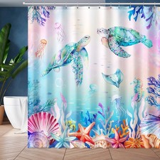 Colorful Sea Turtles Shower Curtain, Ocean Nautical Bathroom Shower Curtain D...
