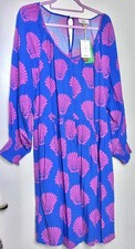 ANORAK Bright Blue Pink Shell Print Ecovero Lenzing Midi Dress Size UK 20 New