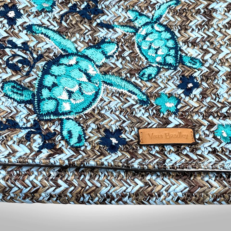 Bolso sin asas de paja Vera Bradley Sea Turtles Aqua Tan Rafia Coastal 2018 Foto 2 de 4