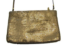 VINTAGE WHITING AND DAVIS GOLD MESH EVENING BAG PURSE LEATHER STRAP DETACHABLE