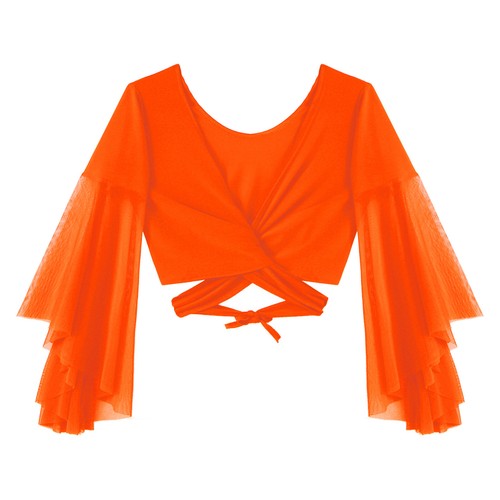 Womens 3/4 Tulle Flared Sleeve Crop Top Cardigans Glittery Dance Top Costumes - Picture 100 of 119