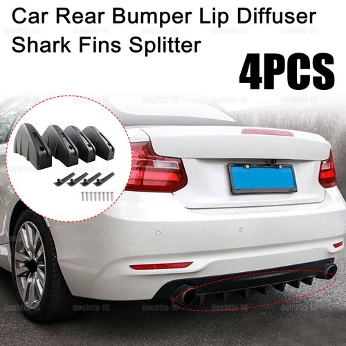 4× Universal Car Rear Bumper Lip Diffuser Shark Fins Splitter Accessories Black - Afbeelding 3 van 12