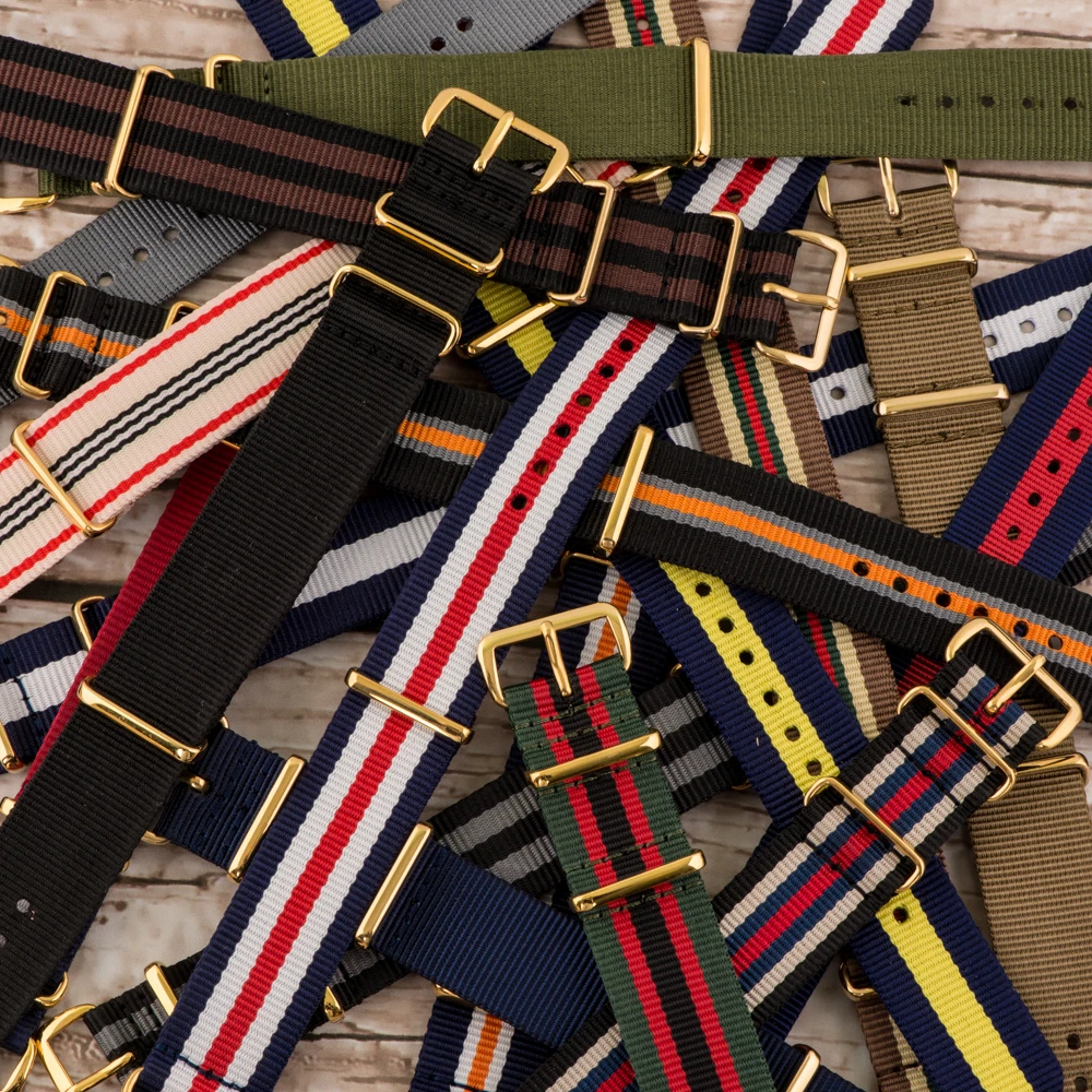 Yellow Gold Buckle Premium NATO Nylon Replacement Watch Strap Band