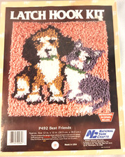 NEW 1990s Vtg National Yarn Latch Hook Kit P492 Best Friends 12x12 Dog  Cat
