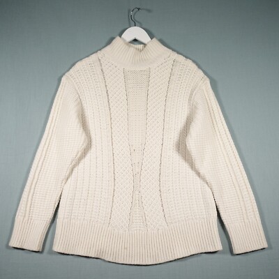 Reiss Jumper Mens Large White Cable Knit Wynn Sweater Wool