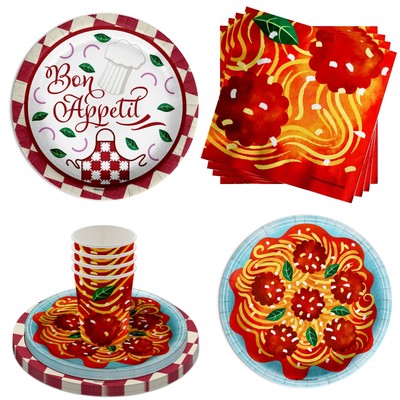 E Spaghetti Party Supplies Meatball Paper Plates Napkins Cups Bon Appetit Dispos
