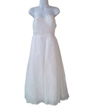 New Lulu's L White Fairytale Design White Organza Strapless A-Line Midi Dress