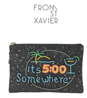 From St Xavier It's O'Clock Somewhere Sequin Clutch, Black