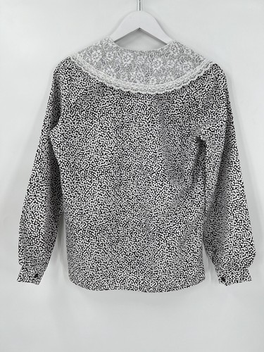 Joseph II Vintage Bluse Damen 12 schwarz weiß Spitzenkragen Tupfen Knopf - Bild 11 von 15