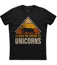 Camiseta Save The Chubby Unicornio Estilo Retro Rinoceronte Para Hombre Manga Corta Algodón Negra