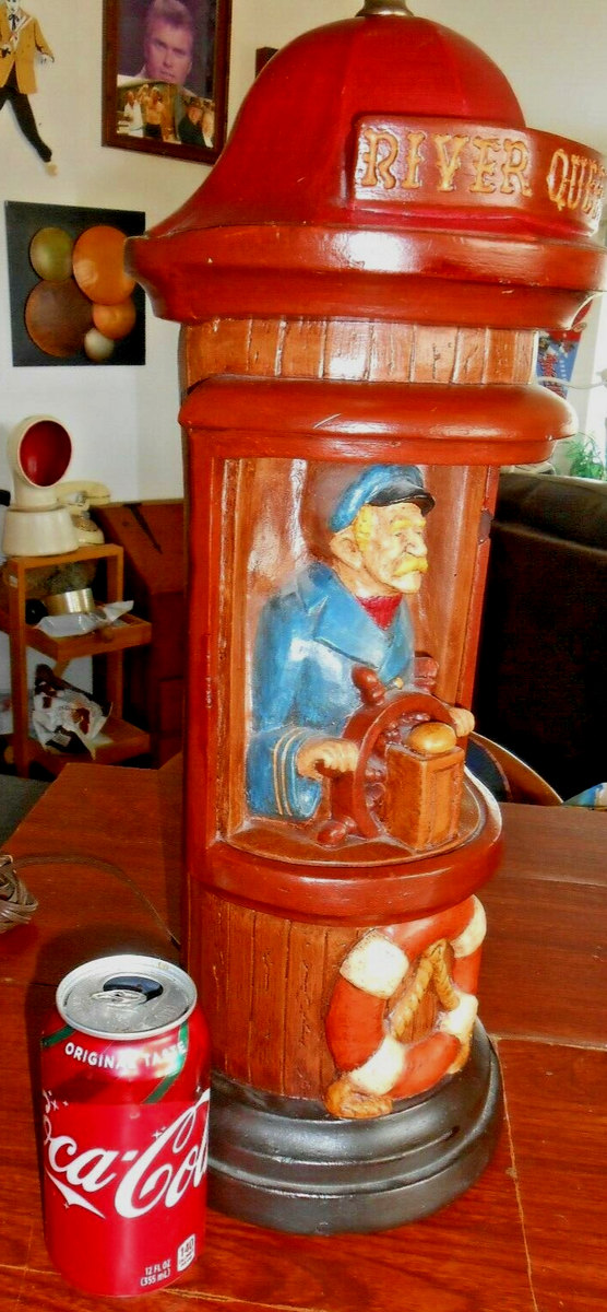 Vtg Nautical Decor RIVER QUEEN Boat Ship Captain At Steering Wheel