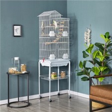 Parrot Cage Bird Cage Metal Budgies Cage with Roof Top&Toys with Rolling Stand