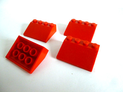 4 x LEGO  3297 System,Dachsteine,Schrägstein,Ziegel,Roof Tile 3x4/25,Slope rot