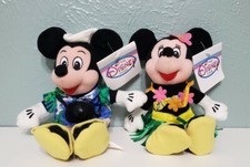 VINTAGE Disney Tourist Mickey  Hula Minnie Bean Bag Plush Set Of 2 WITH TAGS