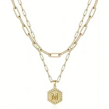 14K Gold Plated Necklace Layering Hexagon Letter Initial Necklaces for Women