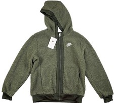 Nike Jacket Kids L Olive Full Zip Sportswear Club Fleece Winterized Sherpa