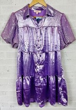 Peach Love California Metallic Purple  Mini Tier Babydoll Sequin Dress M Rave