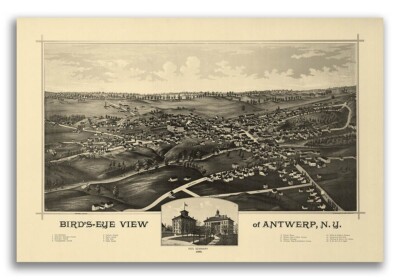 Antwerp New York 1888 Historic Panoramic Town Map - 16x24