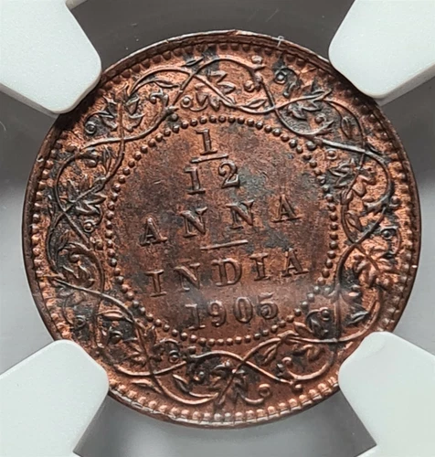 INDIA British 1/12 Anna 1905 C Calcutta NGC MS 63 RB Red UNC Edward Pice Bronze
