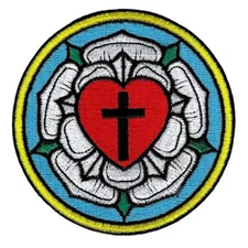 LUTHER ROSE EMBROIDERED PATCH LUTHERAN CHURCH IRON-ON CHRISTIAN CROSS BIKER new