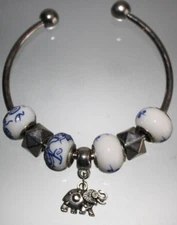 Charm Cuff Bracelet Blue White Silver Elephant Boho Women's Jewelry Bangle New