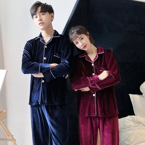 Plus Size Velour Pajamas Set Couple Sleepwear Suits Velvet 2PCS Trouser Homewear - Bild 2 von 32
