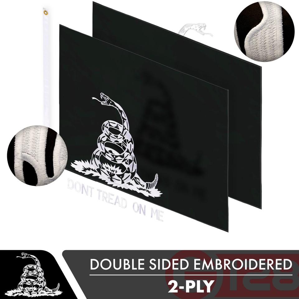 AES 3 X 5 Bestickte Gadsden 1st Navy Jack Don't Tread 210D Nylon-Flagge, 90 X 152 Cm, Clips, Nylon, Farbecht, Doppelt Genäht, Premium Penant House Banner Tüllen