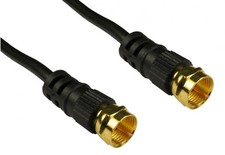 BLACK 1m Coax Cable F Plug Screw-on Male Gold Plated Connections Satellite TV