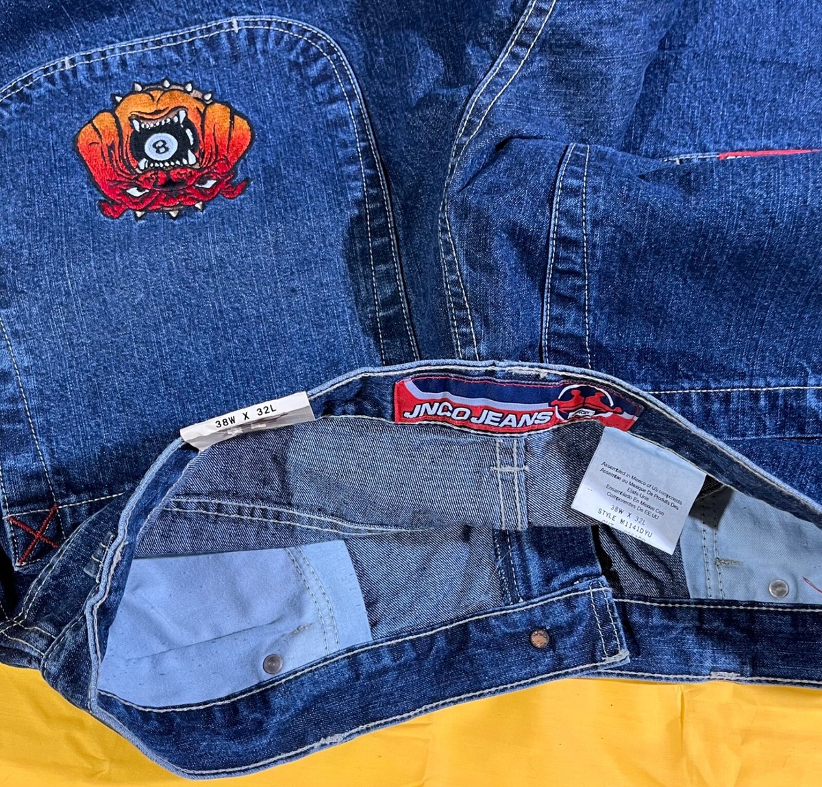 VINTAGE JNCO JEANS 8 BALL BULLDOG 38 x 32 BRAND NEW NEVER WORN
