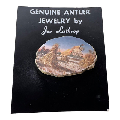 Antler Jewelry Pin Wildlife Artist Joe Lathrop RIng Neck Pheasant New Old Stock