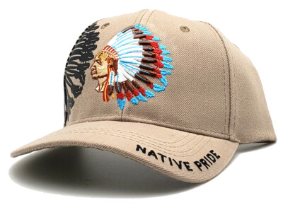 Native Pride New Leader Chief Head Indian Warrior Feathers Tan