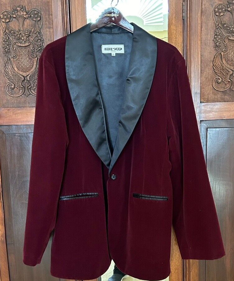 Vintage Nine Deep XL Burgundy Velvet Blk Satin 45L Smoking Dinner Jacket  Blazer